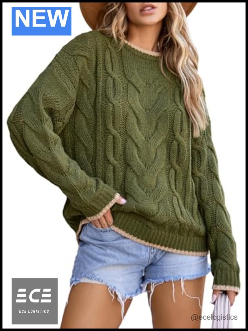 Womens Cable Knit Chunky Pullover Sweater Crewneck Long Sleeve